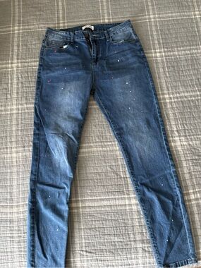Women’s Dark Blue Paint-Splatter Skinny Jeans